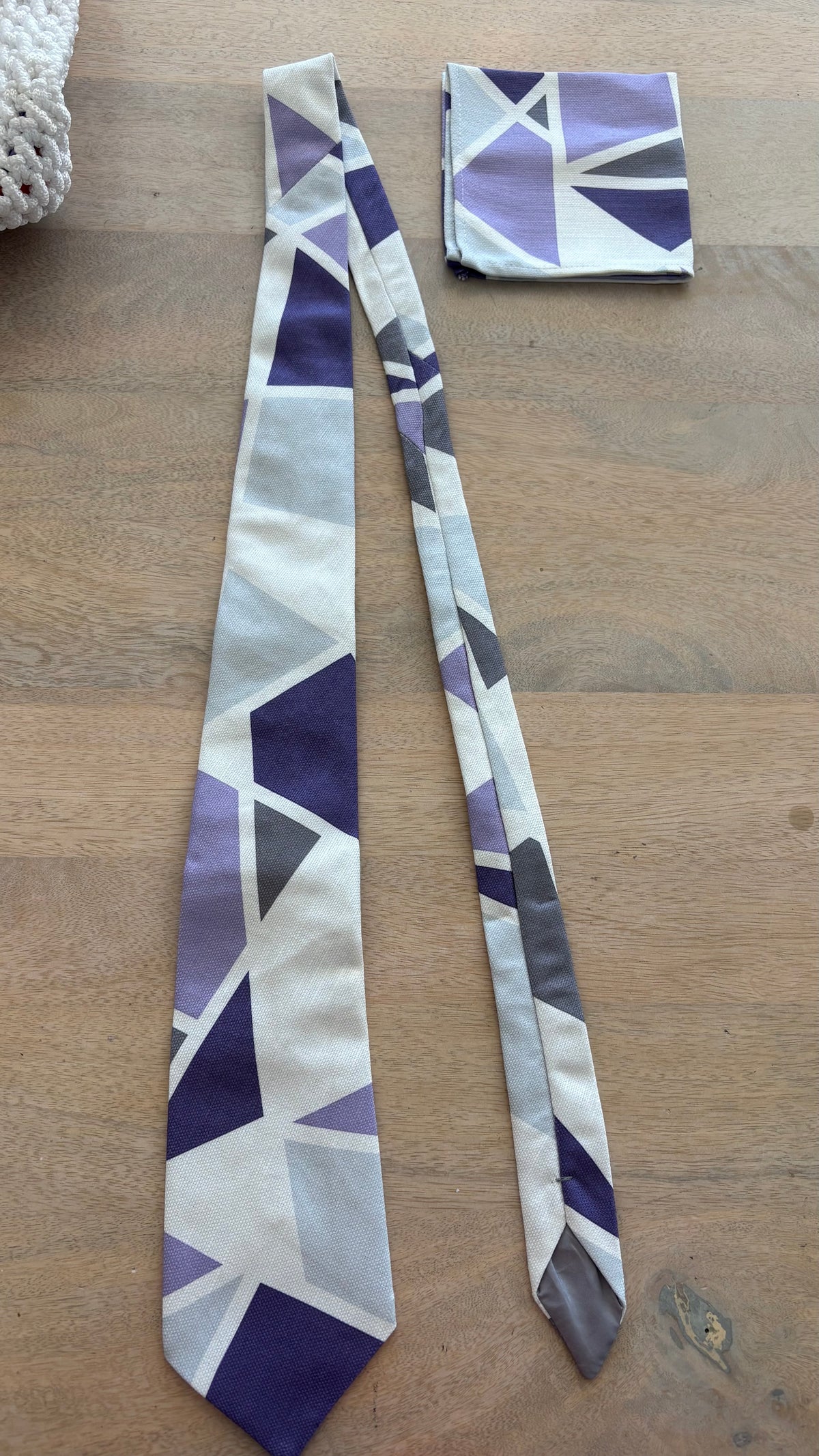 HombaRume Geometric Tie & Pocket Square Set in Lavender & Gray – Luxury Gift Box by Ne Ndoro