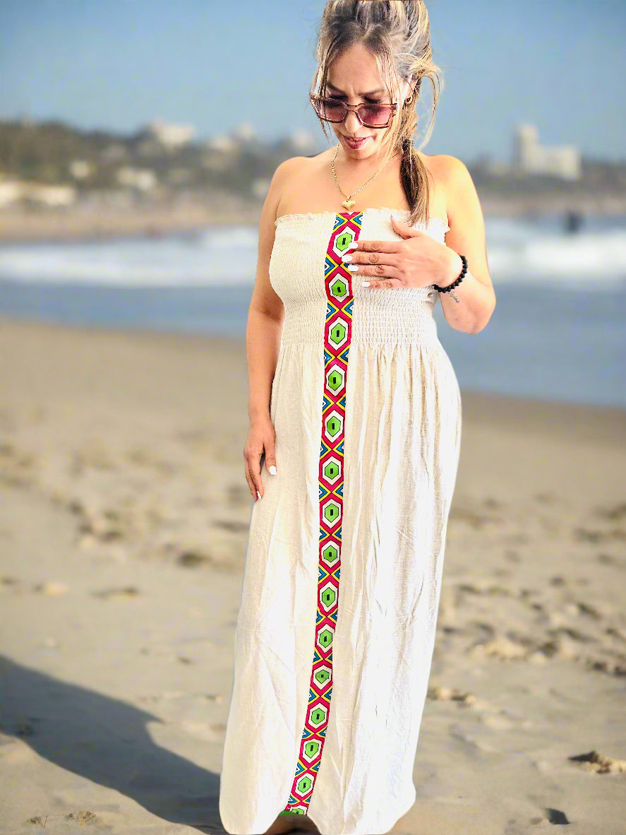 Smocked top dress with African motif