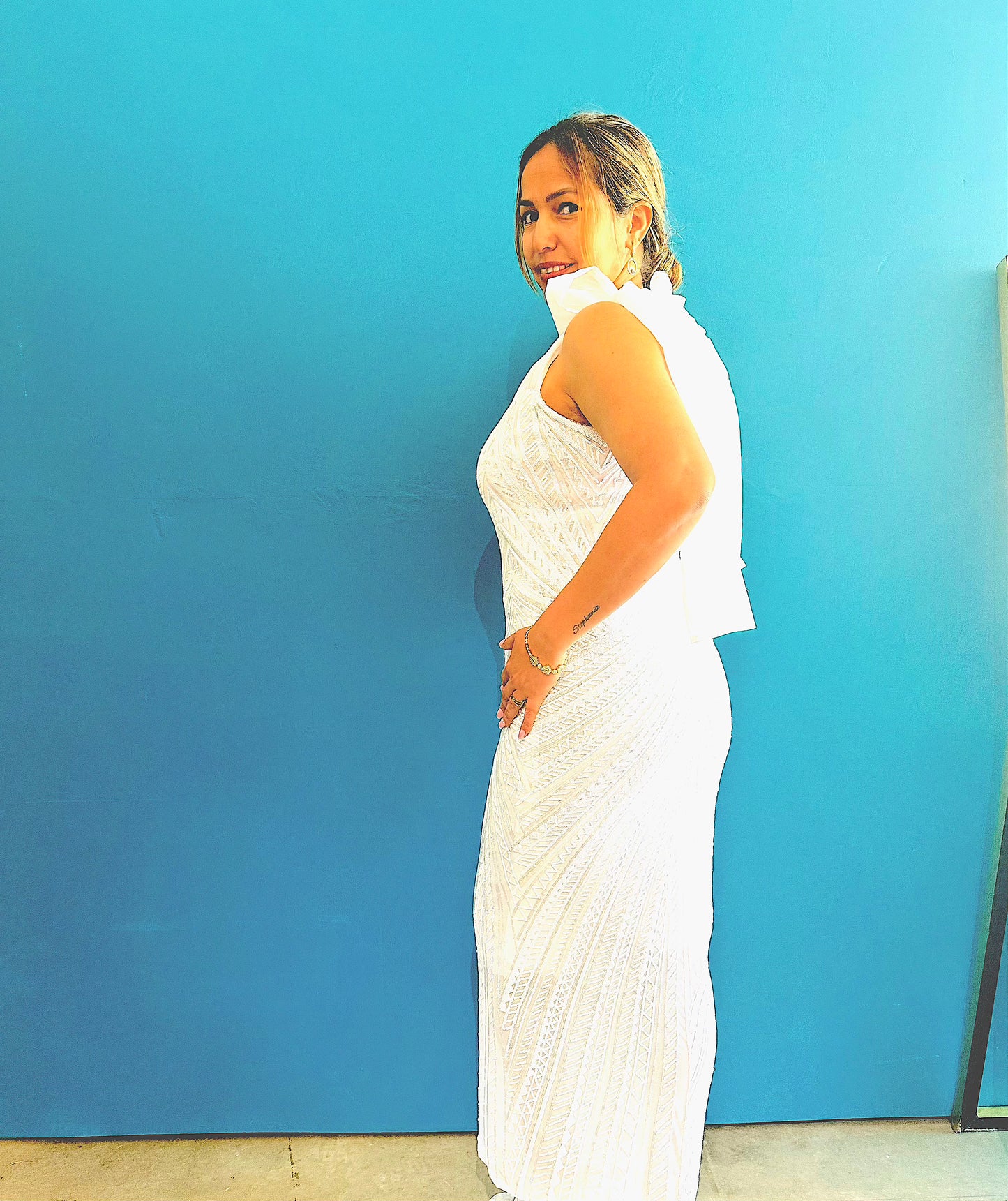 2 tie White evening gown