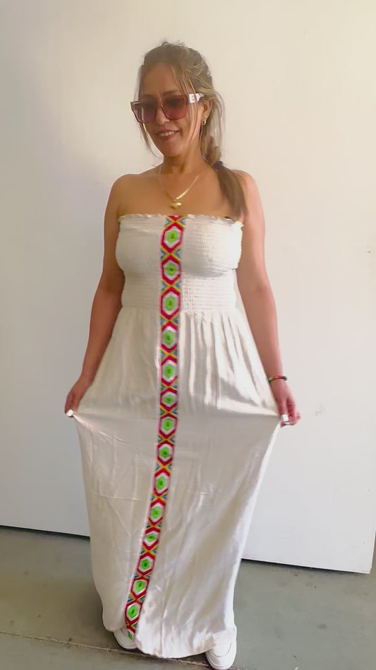 Smocked top dress with African motif