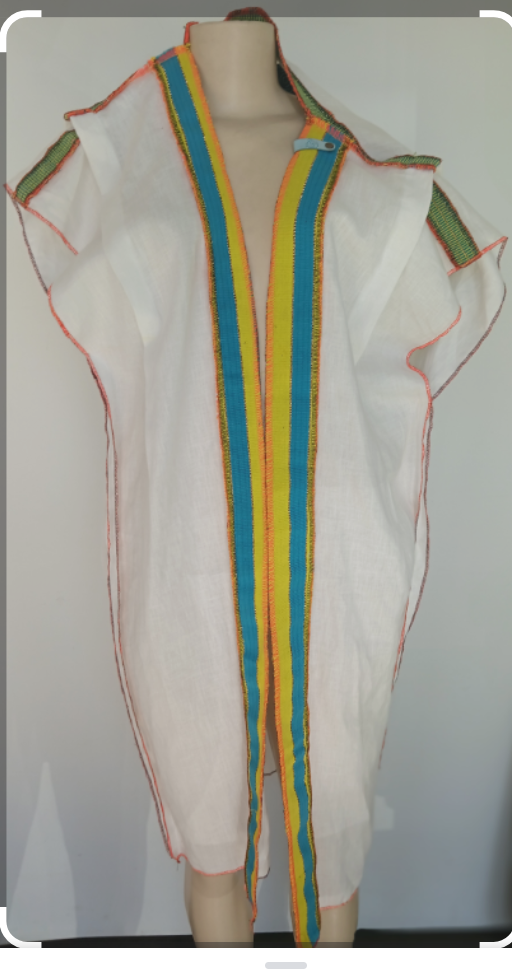 White linen & Venda fabric overcoat