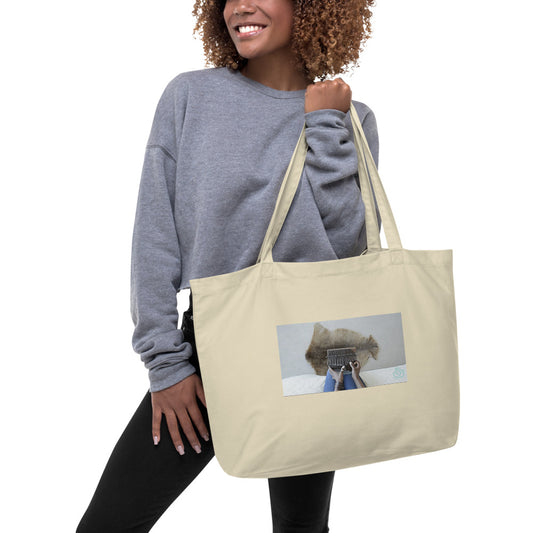 Large organic tote bag with mbira hands & dehwe/hide