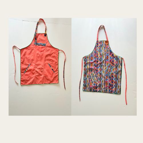 Reversible print fabric apron (Ndebele & Solid Salmon)