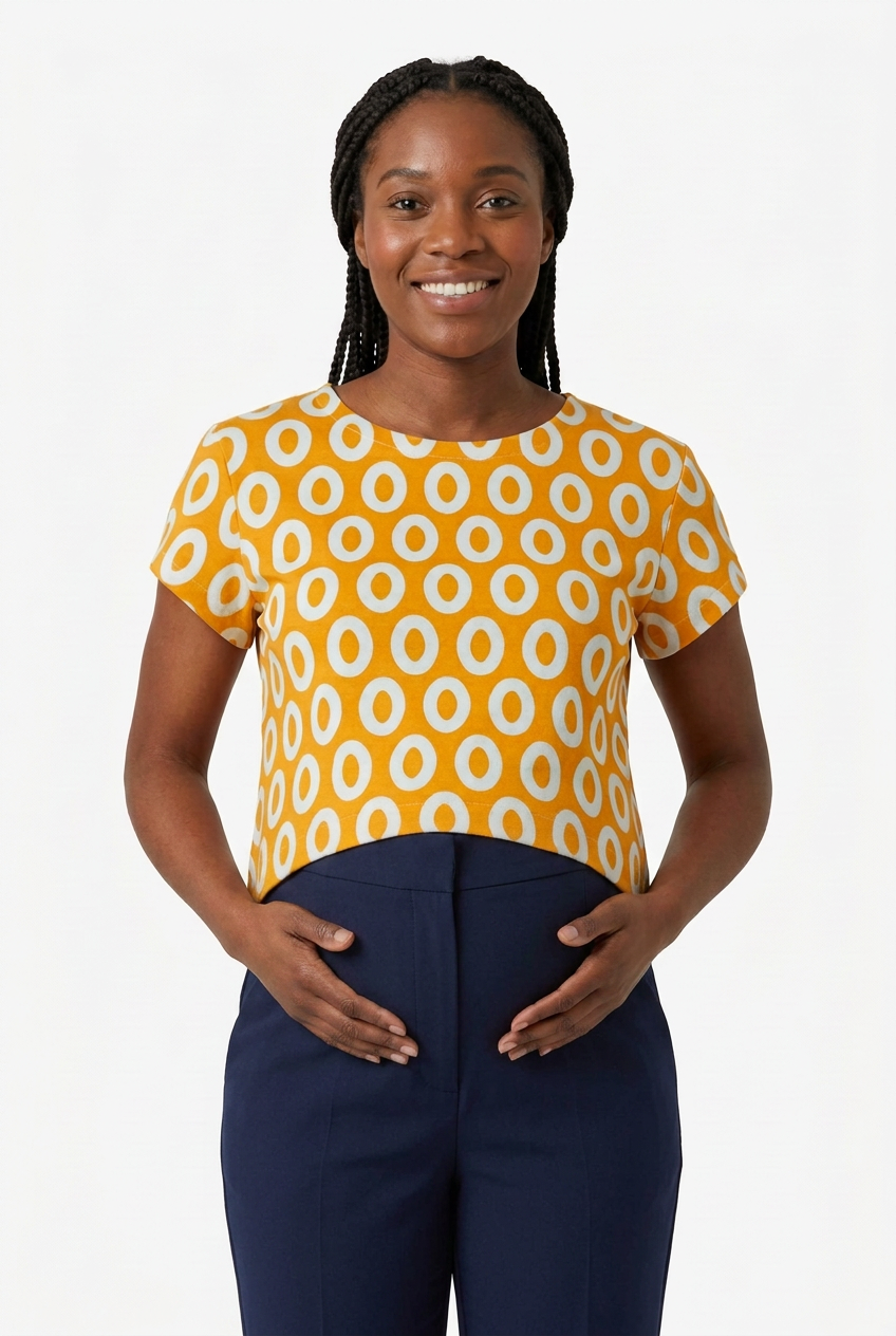 Mochi Cotton/Linen Canvas Shaper Top – Loop Dots Print – Shaper tops in Graphite / Sunset / Denim blue & also Maternity-Friendly
