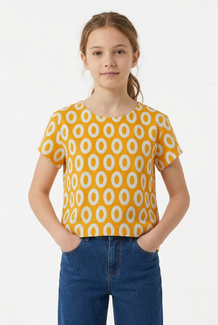 Mochi Cotton/Linen Canvas Shaper Top – Loop Dots Print – Shaper tops in Graphite / Sunset / Denim blue & also Maternity-Friendly