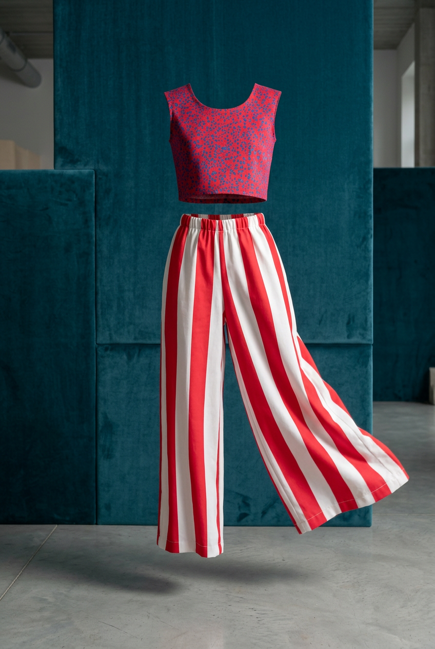 The "Eco-Chic" Statement Set – Blue Dot Tank & Red/White Canvas Pants