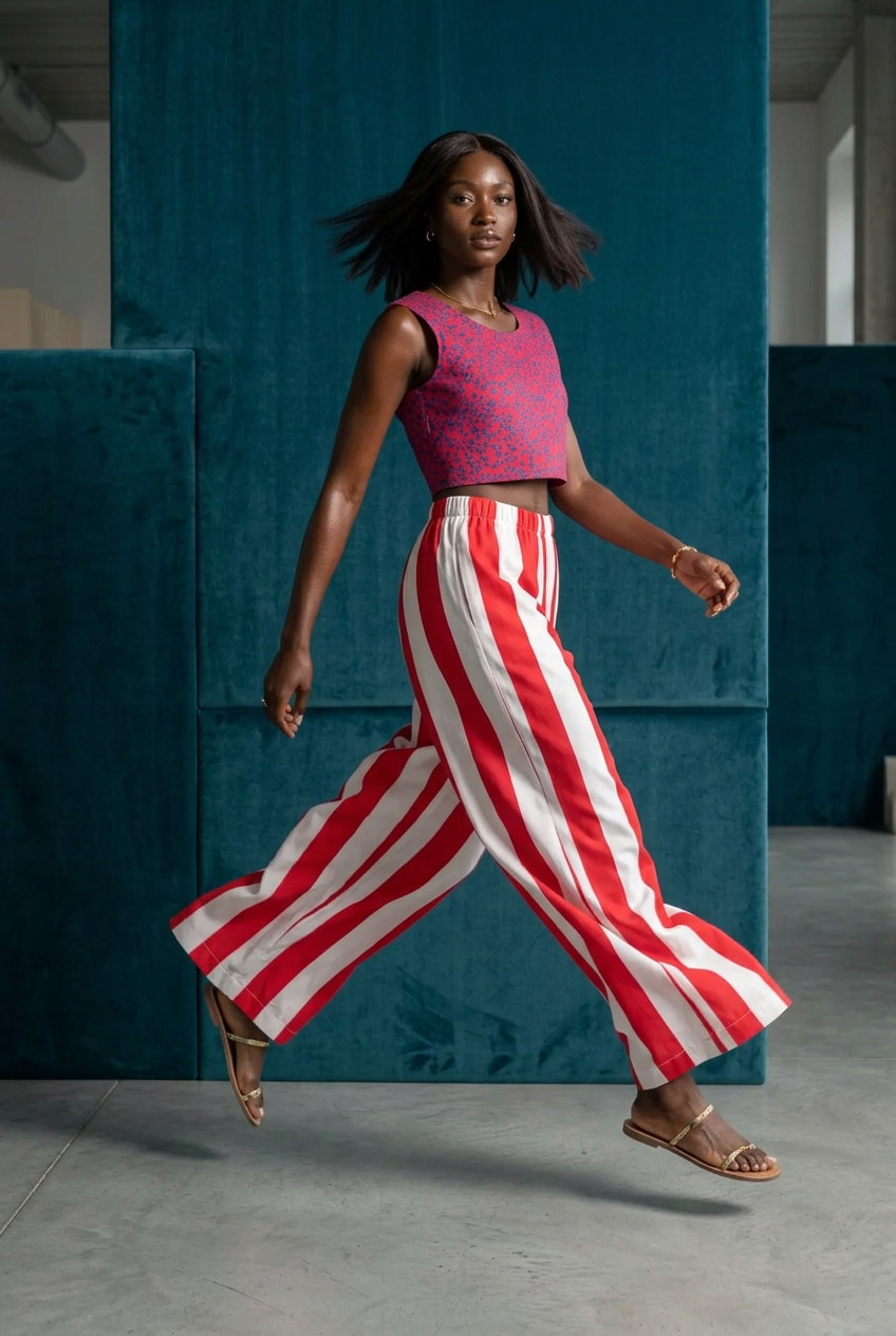 The "Eco-Chic" Statement Set – Blue Dot Tank & Red/White Canvas Pants