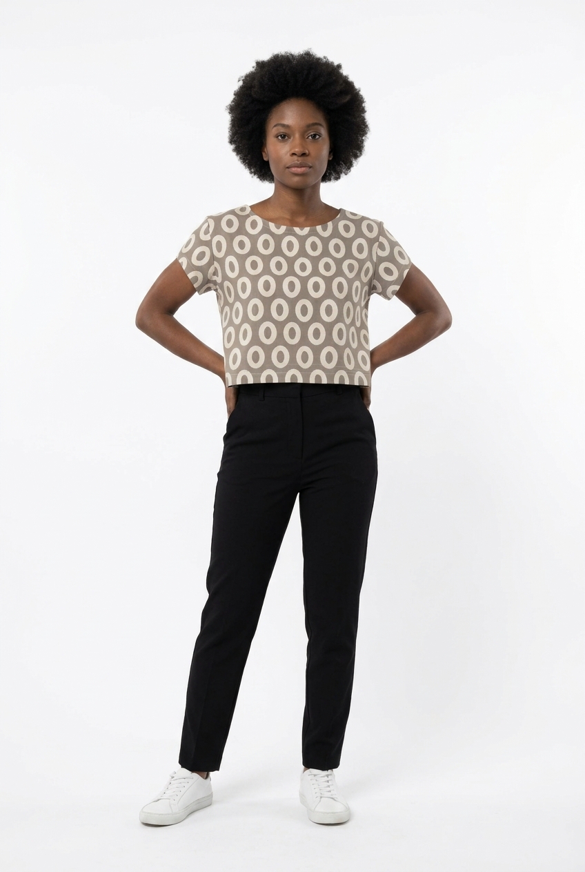 Mochi Cotton/Linen Canvas Shaper Top – Loop Dots Print – Shaper tops in Graphite / Sunset / Denim blue & also Maternity-Friendly