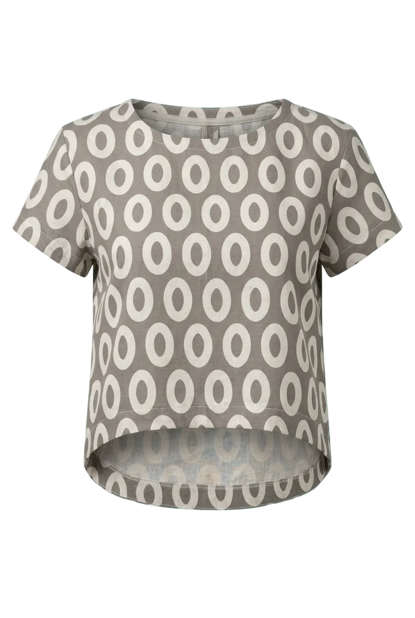 Mochi Cotton/Linen Canvas Shaper Top – Loop Dots Print – Shaper tops in Graphite / Sunset / Denim blue & also Maternity-Friendly
