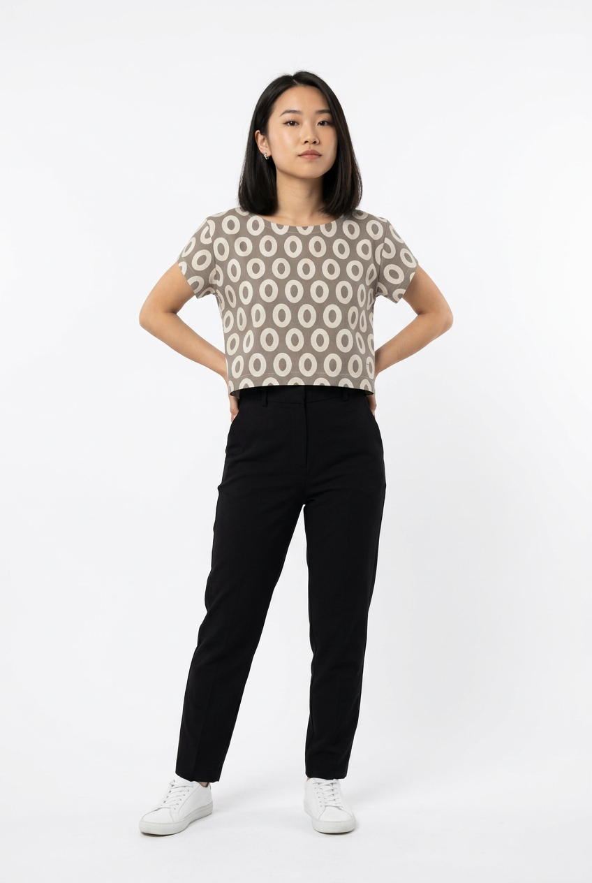 Mochi Cotton/Linen Canvas Shaper Top – Loop Dots Print – Shaper tops in Graphite / Sunset / Denim blue & also Maternity-Friendly