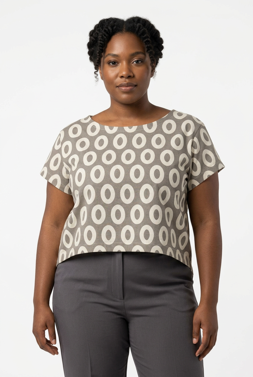 Mochi Cotton/Linen Canvas Shaper Top – Loop Dots Print – Shaper tops in Graphite / Sunset / Denim blue & also Maternity-Friendly