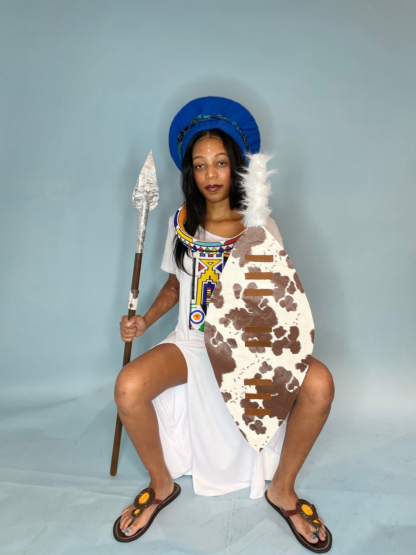 White casual cotton & Ndebele fabric t-shirt dress