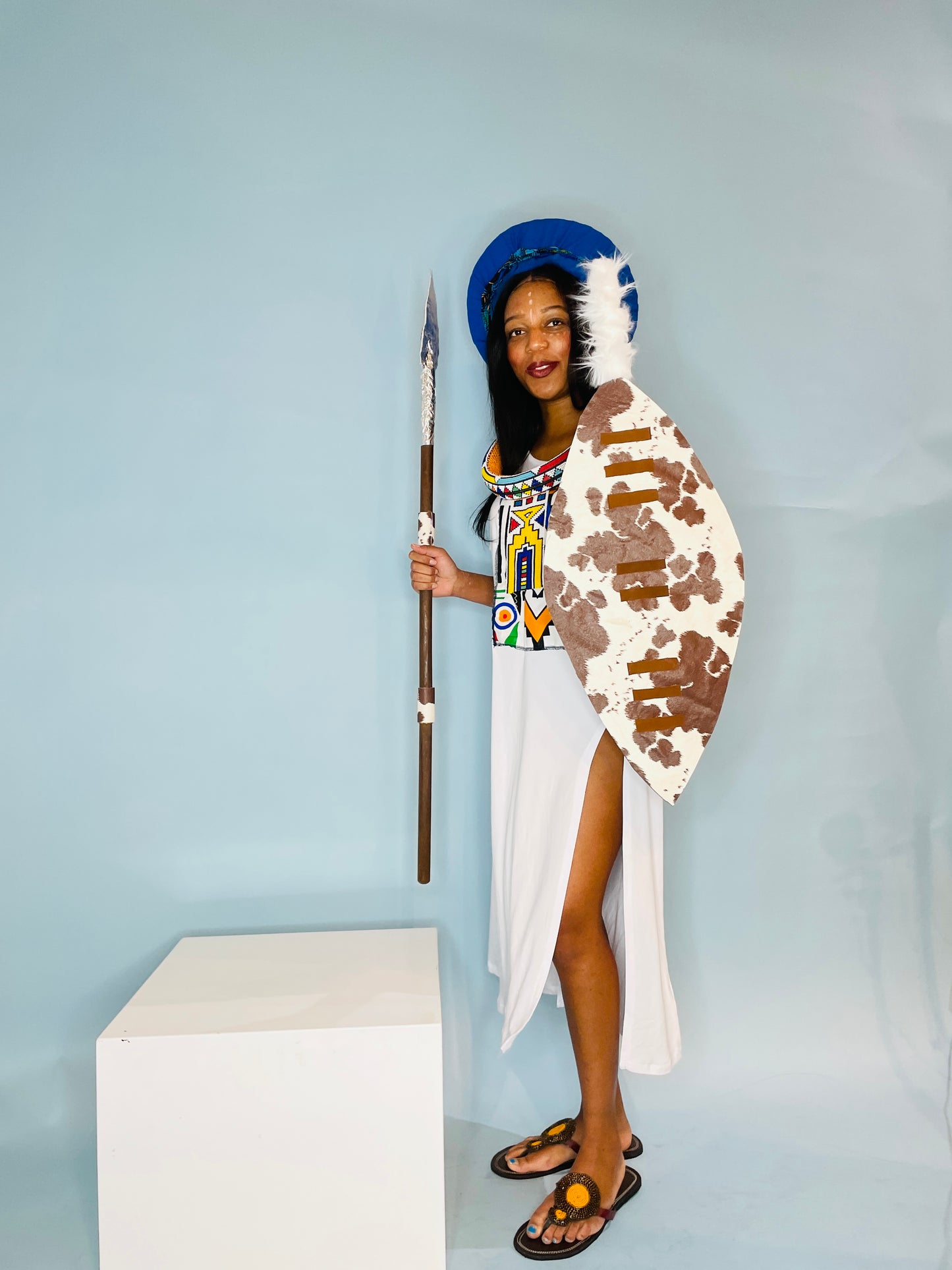 White casual cotton & Ndebele fabric t-shirt dress