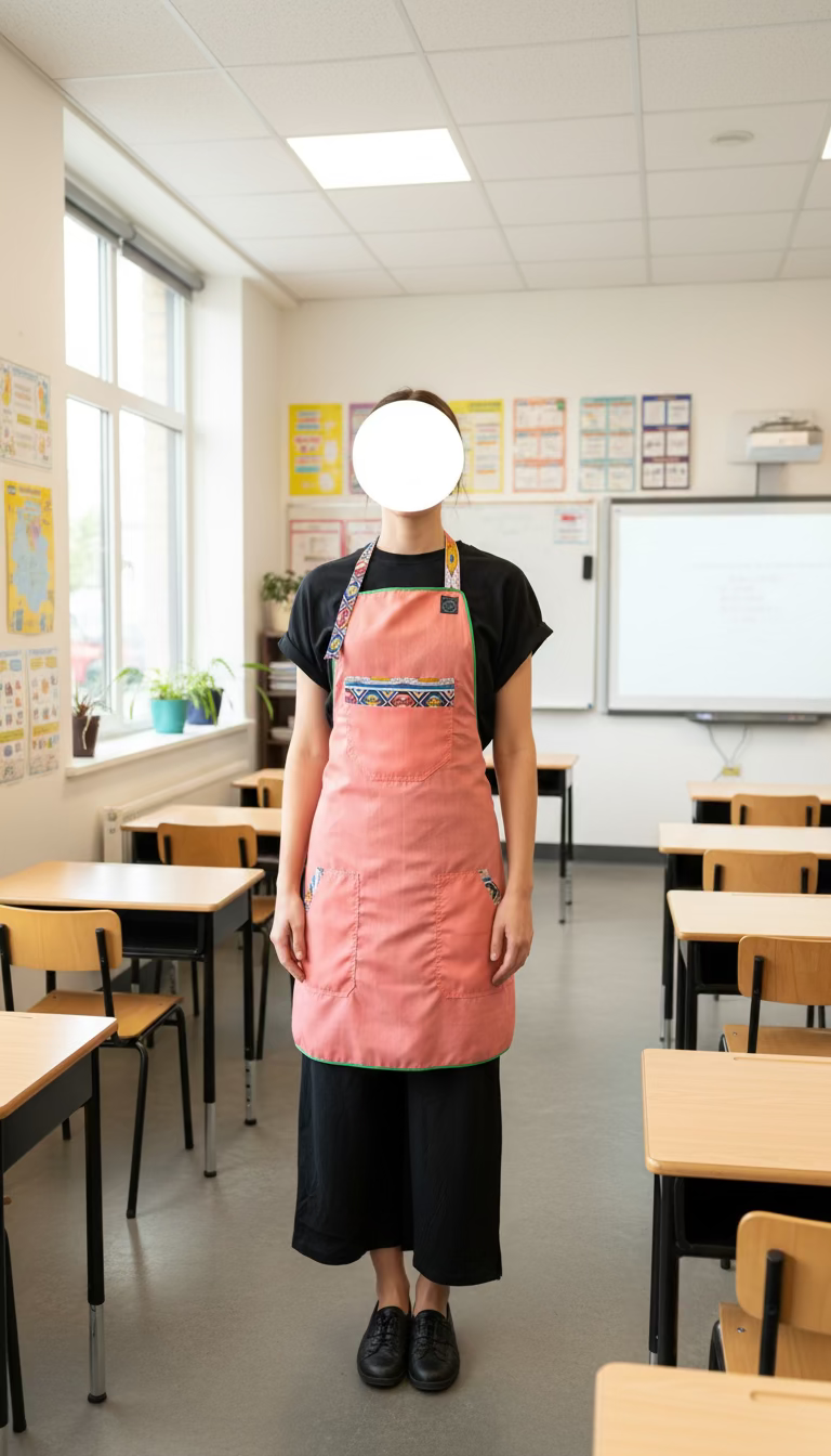 Reversible print fabric apron (Ndebele & Solid Salmon)