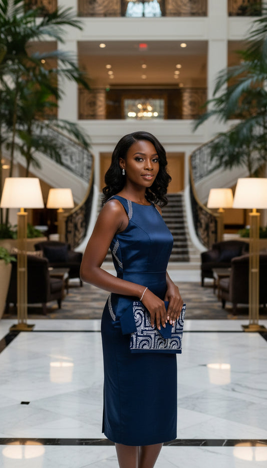 Indigo soft canvas envelope silver trim purse