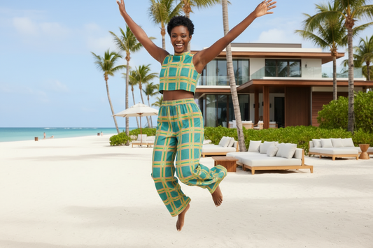 2 piece high neck crop top and palazzo pants