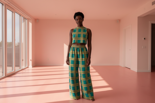 2 piece high neck crop top and palazzo pants