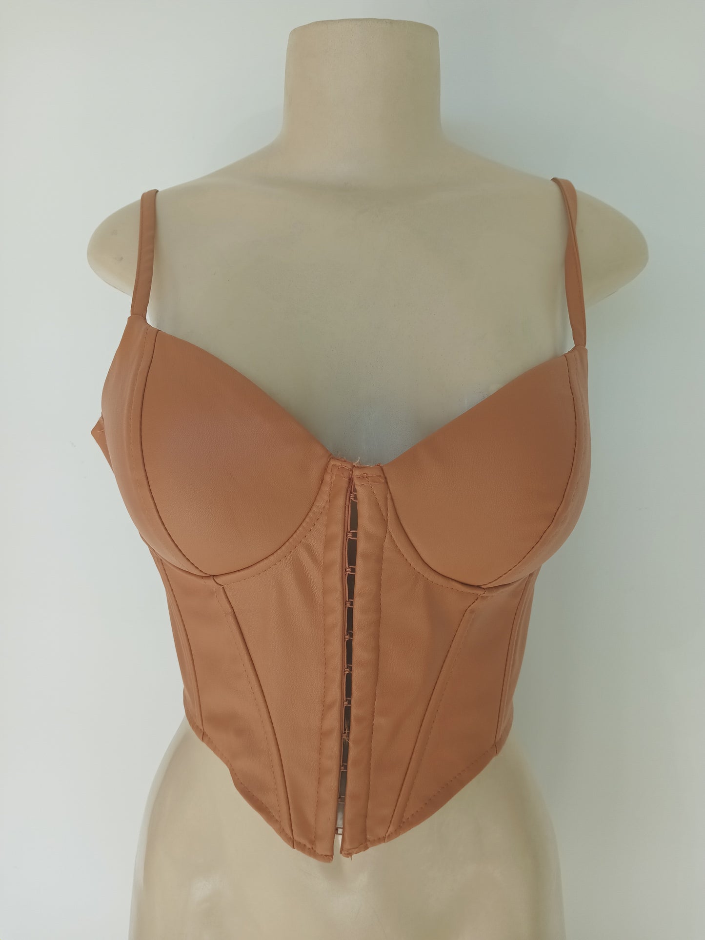 Tan faux leather buster top