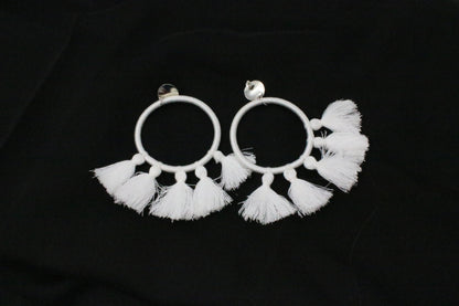 White  5 tassel earrings