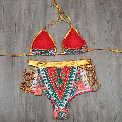 High Waist Sexy Gold Stamping Bathing  Suits